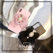 韩国小众设计师品牌高档淑女风蝴蝶结丝带珍珠挂坠手机壳