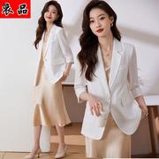 白色西装外套女夏季薄款七分袖高级感小个子2023西服