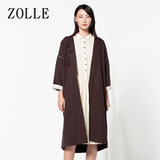 ZOLLE因为春季装九分袖中长款宽松外套刺绣羊毛大衣