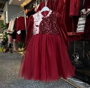 女童加绒连衣裙冬装红色过年裙子儿童中国风公主裙拜年服高端礼服