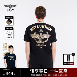 荣耀使者BOYLONDON短袖男女春夏烫金麦穗老鹰黑色T恤N01906