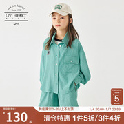 日本LIVHEART女童格子衬衫短裤套装女2023儿童休闲两件套