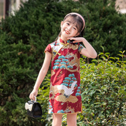 女童旗袍夏季儿童旗袍中国风改良儿童连衣裙中长款汉服走秀演出服
