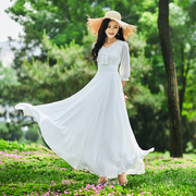 连衣裙仙女风2023夏气质(夏气质，)拖地裙子大摆裙沙滩裙白色雪纺超长裙