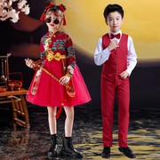 元旦儿童演出服中国风幼儿园，表演服小学生，大合唱团服装红色蓬蓬裙