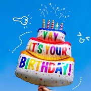 ins韩风YAY彩色三层蛋糕铝膜气球儿童生日聚会布置装饰拍照