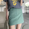 豆绿色半身裙女日系复古设计感小众，高腰显瘦防走光a字小个子包臀
