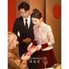 新中式敬酒服新娘套装酒红色秀禾服旗袍回门丝绒婚服长袖订婚礼服