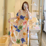 睡裙女夏季纯棉绸可外穿韩版高级感连衣裙，中长款卡通小熊可爱家居