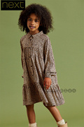 next英国代女童可亲子，薄款豹纹连衣裙长袖，衬衫式d58-188