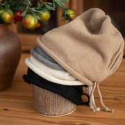 时尚抽绳堆堆帽系带毛线帽套头，帽子百搭保暖秋冬羊毛混纺帽针织帽