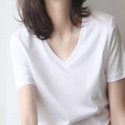 白色v领短袖t恤女士2024夏季丝光棉纯色冰丝纯棉体恤净版上衣