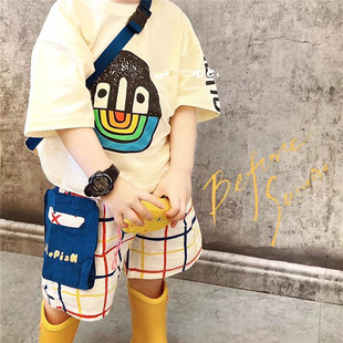 儿童卡通短袖夏季潮牌日系韩版男童女童，t恤宝宝格子短裤上衣