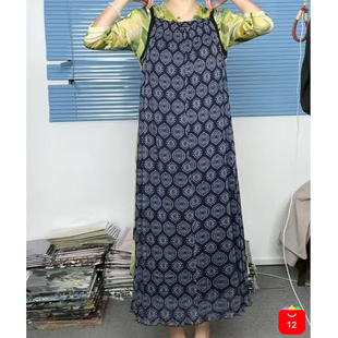 桑蚕丝真丝印花网眼网纱吊带裙妈妈款2025夏季新款休闲时尚长裙子
