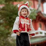 汉服男童冬款拜年服套装儿童中国风唐装男宝红色龙年新年装过年服