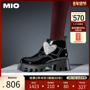 MIO米奥2023冬季圆头高跟短筒靴爱心钻饰潮酷厚底时装靴保暖女靴