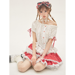 MEME原创设计日系昭和复古蝴蝶结上衣小众甜美少女Lolita短袖衬衫
