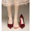 红色高跟鞋女婚鞋秀禾婚纱两穿2024年尖头细跟单鞋高级性感新娘鞋