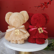 珊瑚绒小熊红色毛巾熊结婚(熊，结婚)伴手礼婚庆生日精致礼盒套装成品回礼