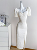 白色复古改良旗袍连衣裙女夏季长裙法式赫本风高级感气质礼服裙子