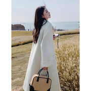 韩国米白色双面羊绒大衣女，冬季温柔风氛围，感中长款羊毛呢外套