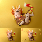 宝沃儿童摄影龙年帽子，恐龙造型新生婴儿满月百天宝宝影楼拍照帽子