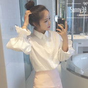 春装女装韩版学院风减龄泡泡袖白色衬衫学生宽松百搭长袖衬衣上衣