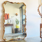 美式复古全身镜落地镜家用壁挂穿衣镜子实木雕花换衣镜墙面装饰镜