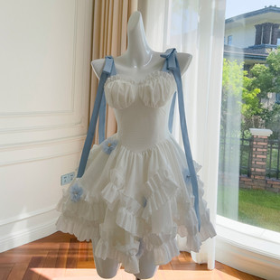 高端轻奢女装白色蝴蝶结，吊带连衣裙洛丽塔公主，日常礼服小洋装
