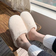 日系简约冬季室内纯色棉拖鞋女居家用防滑软底保暖毛毛绒(毛毛绒)鞋月子鞋