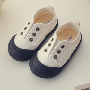 幼儿园室内鞋春秋宝宝，白色帆布鞋女童单鞋，2024儿童一脚蹬板鞋