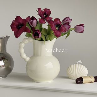 创意法式复古白色陶瓷花瓶，摆件客厅插花简约轻奢高级感家居装饰品