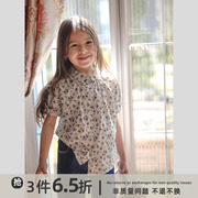 史豌豆女童衬衫2023夏季儿童碎花翻领短袖衬衣洋气韩版亲子装