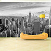3d立体大型壁画客厅沙发，背景墙纸欧美建筑，风景墙布5d黑白城市壁纸