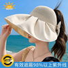 韩版帽子女针织网眼，蝴蝶结空顶防晒遮阳帽，海滩亮片大沿太阳帽