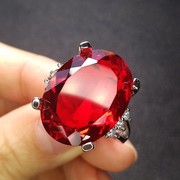 天然大红宝石钻戒欧美鸽血红宝石戒指女低奢镶钻红水晶求婚戒