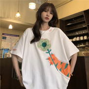 胖妹妹大码网红ins超火短袖t恤女夏装2023韩版宽松体恤衫上衣潮bf