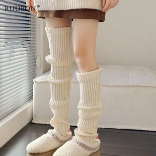 日本jk米白色袜套女秋冬季加厚保暖中筒堆堆，袜小腿袜加长腿套