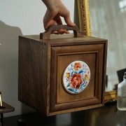 北美黑胡桃实木桌面收纳盒，中式复古手提抽屉式木质化妆盒首饰盒