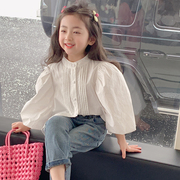 女童春装衬衫2024韩版白色，洋气儿童上衣，女孩春秋童装衬衣韩系