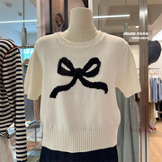 韩系蝴蝶结短袖针织衫女春季设计感小众宽松显瘦百搭套头毛衣