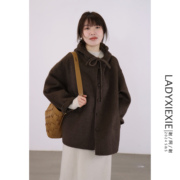 ladyxiexie韩系慵懒宽松斗篷连帽双面，羊绒大衣女，高级感超好看外套