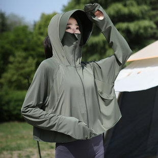 防晒衣女短款斗篷蝙蝠衫，夏季薄款防紫外线，upf50+冰丝透气黑胶帽檐