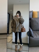 韩系毛领连帽羽绒棉服女冬季洋气高级感棉袄设计感加厚羊羔毛外套(毛外套)