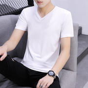 纯棉t恤男士短袖v领韩版潮流，半袖纯色夏季衣服体桖男装长袖打底衫