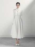 小香风白色长袖套装裙，设计师名媛气质，千金大小姐连衣裙两件套