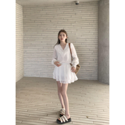 辰米范法式白色v领衬衫女早春2024年设计感蕾丝拼接长袖小衫上衣