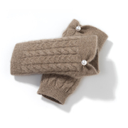 秋冬季欧美珍珠绞花镂空100%纯山羊绒针织，保暖护腕套袖半指手套袖