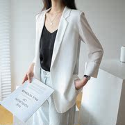 雪纺西装外套女2022夏季韩版宽松白色薄款中长款七分袖防晒衫