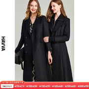 havva2024春季黑色风，衣女气质高端女装中长款西装外套f2931